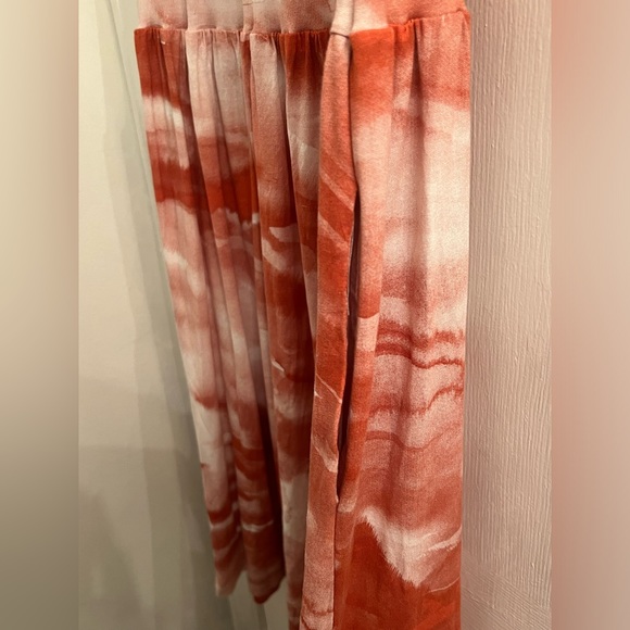 Size small rust red orange acid wash tie dye flowy sleeveless dress w/ pockets - Picture 4 of 6